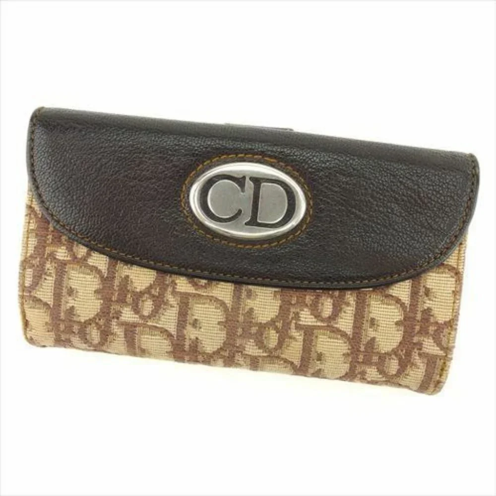 AUTH Dior Wallet Purse Trotter Brown Canvas Leather Woman